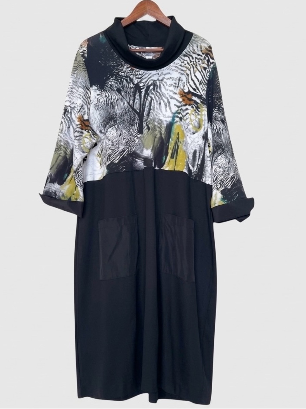 Dolcezza Simply Art To Wear Safari Escape Dress XXL Cowl Neck Pockets Lagenlook